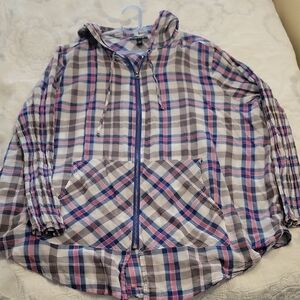 Torrid Plaid Zip-Up Hoodie - Pink, Blue, Gray